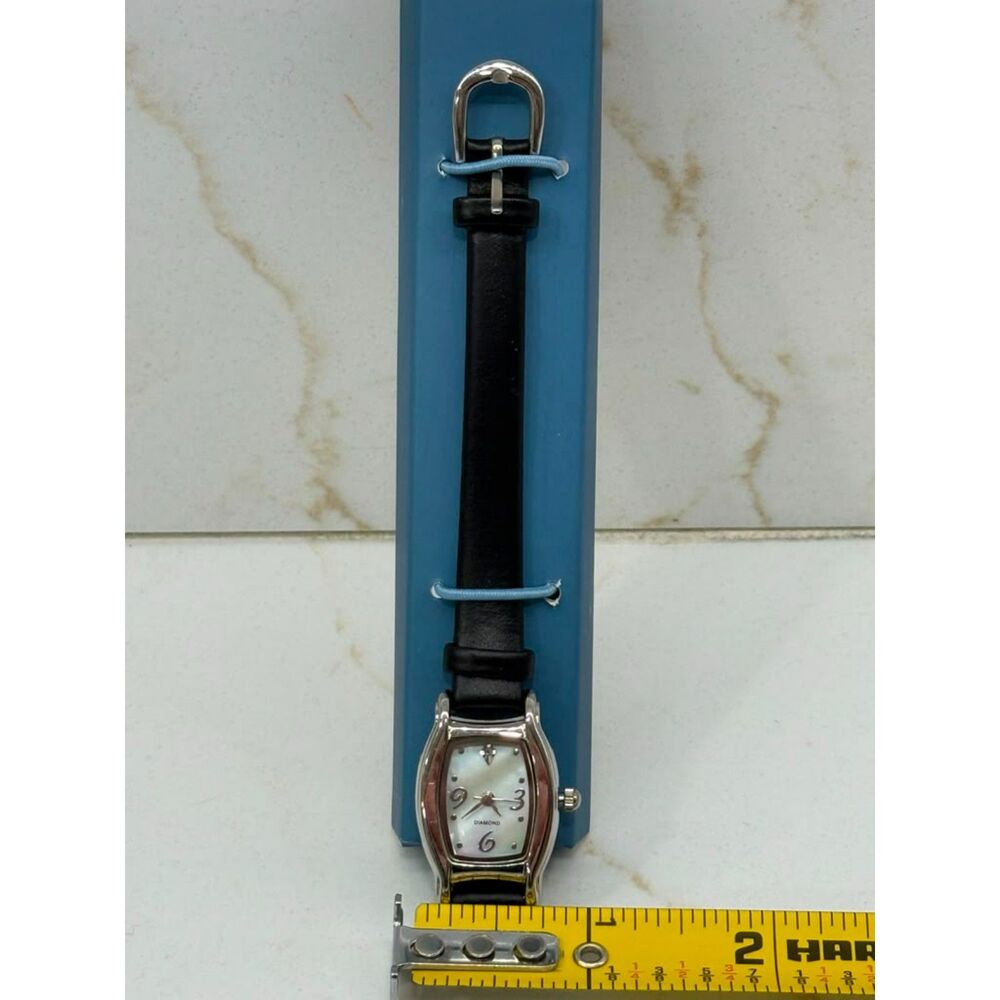 Vintage Avon Diamond Accent Watch With Mother Of Pearl Dial Black NIB Untested